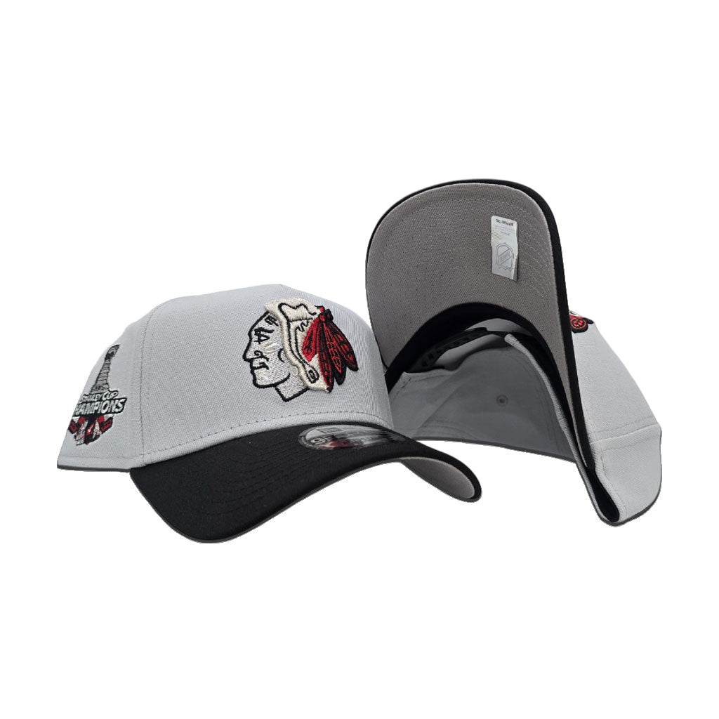 Gray Chicago Blackhawks Black Curved Brim Gray Bottom 2015 Stanley Cup Champions Side Patch New Era A-Frame 9Forty Snapback
