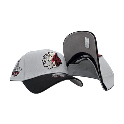Gray Chicago Blackhawks Black Curved Brim Gray Bottom 2015 Stanley Cup Champions Side Patch New Era A-Frame 9Forty Snapback