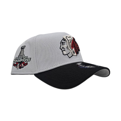 Gray Chicago Blackhawks Black Curved Brim Gray Bottom 2015 Stanley Cup Champions Side Patch New Era A-Frame 9Forty Snapback