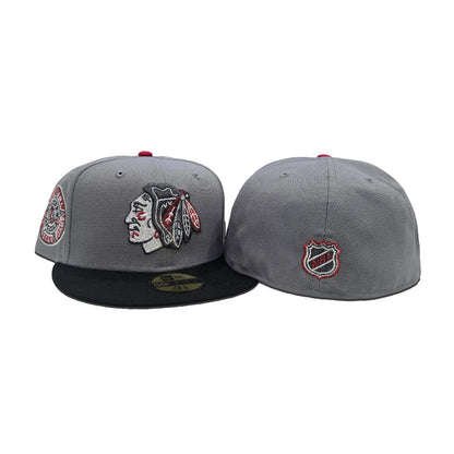Stone Gray Chicago Blackhawks Black Visor Gray Bottom Chicago Stadium Side Patch New Era 59Fifty Fitted