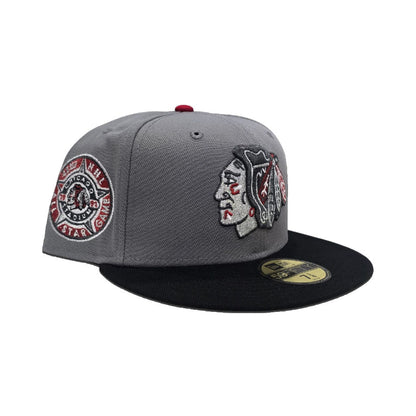 Stone Gray Chicago Blackhawks Black Visor Gray Bottom Chicago Stadium Side Patch New Era 59Fifty Fitted