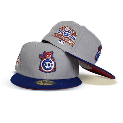 Gray Chicago Cubs Dark Gary Visor Red Bottom 1990 All Star Game Side Patch "Pigeon Collection" New Era 59Fifty Fitted