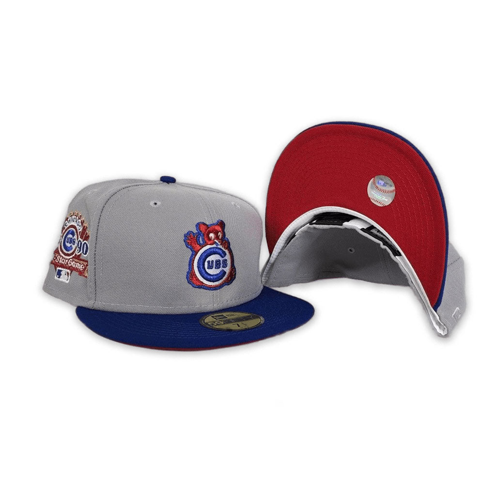 Gray Chicago Cubs Dark Gary Visor Red Bottom 1990 All Star Game Side Patch "Pigeon Collection" New Era 59Fifty Fitted