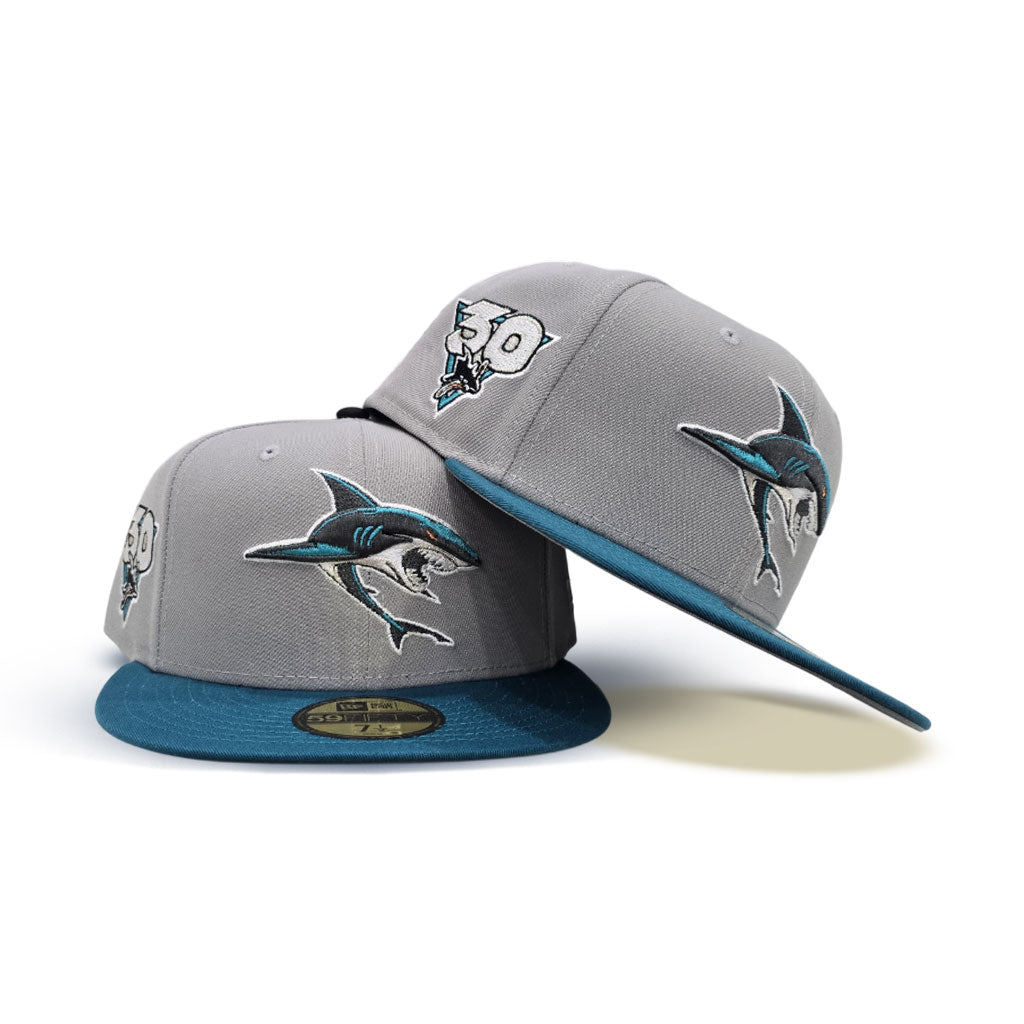 Gray San Jose Sharks Teal Visor Gray Bottom 30th Anniversary Side Patch New Era 59Fifty Fitted