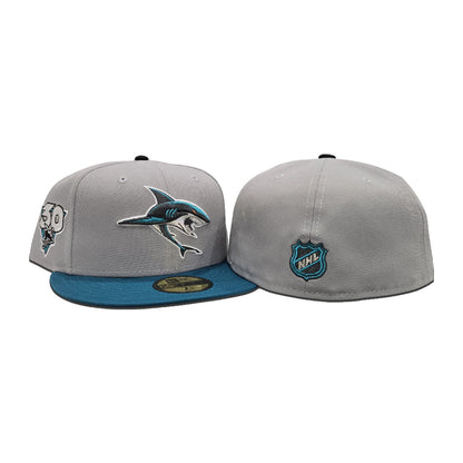 Gray San Jose Sharks Teal Visor Gray Bottom 30th Anniversary Side Patch New Era 59Fifty Fitted