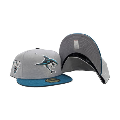 Gray San Jose Sharks Teal Visor Gray Bottom 30th Anniversary Side Patch New Era 59Fifty Fitted