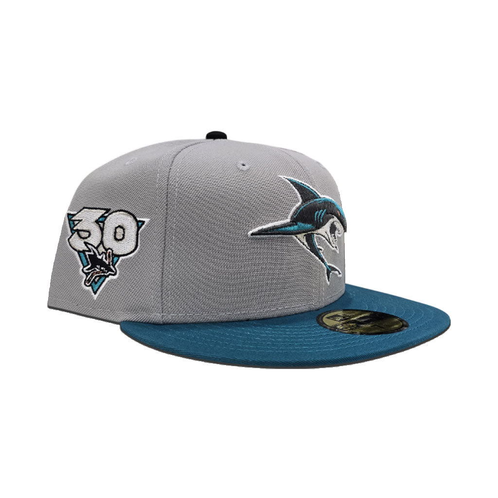 Gray San Jose Sharks Teal Visor Gray Bottom 30th Anniversary Side Patch New Era 59Fifty Fitted