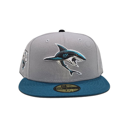 Gray San Jose Sharks Teal Visor Gray Bottom 30th Anniversary Side Patch New Era 59Fifty Fitted