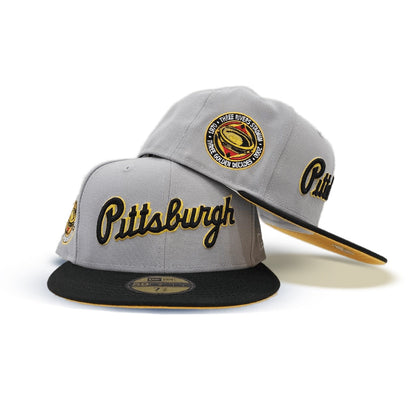 Gray Scrip Pittsburgh Pirates Black Visor Yellow Bottom Three Rivers Stadium Side Patch New Era 59Fifty Fitted