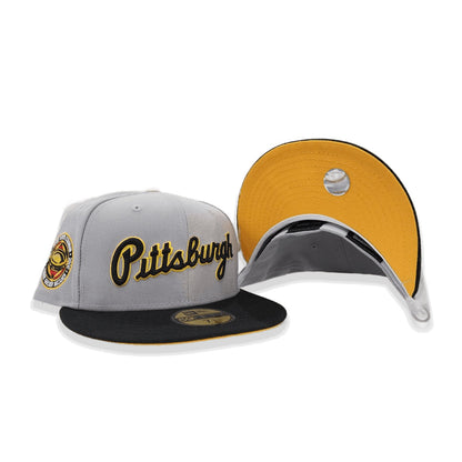 Gray Scrip Pittsburgh Pirates Black Visor Yellow Bottom Three Rivers Stadium Side Patch New Era 59Fifty Fitted