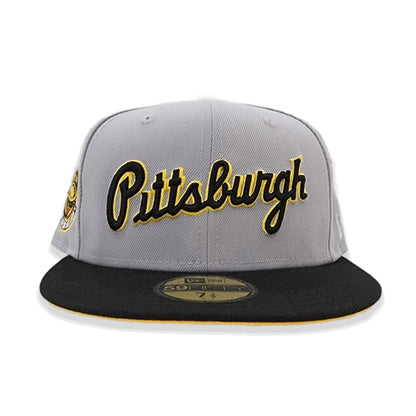 Gray Scrip Pittsburgh Pirates Black Visor Yellow Bottom Three Rivers Stadium Side Patch New Era 59Fifty Fitted