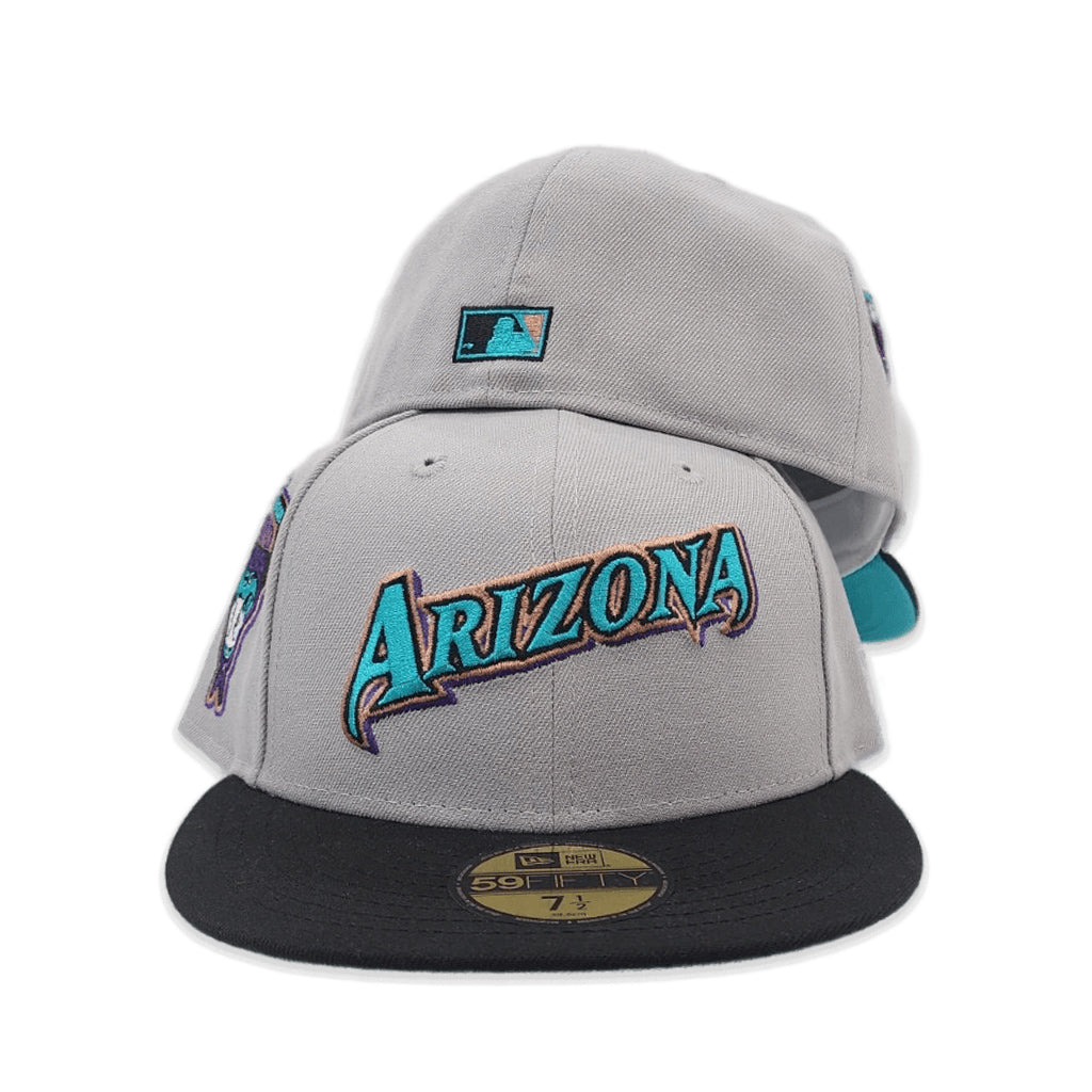 Gray Script Arizona Diamondbacks Black Visor Teal Bottom 1998 Inaugural Season Side Patch New Era 59Fifty Fitted