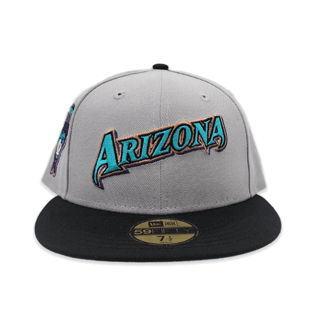 Gray Script Arizona Diamondbacks Black Visor Teal Bottom 1998 Inaugural Season Side Patch New Era 59Fifty Fitted