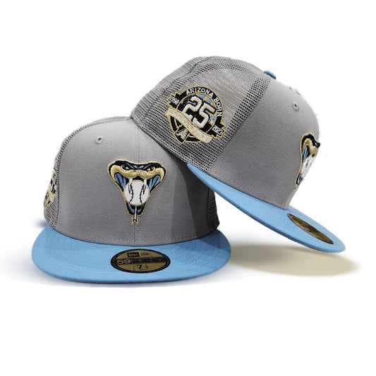 Gray Trucker Arizona Diamondbacks Sky Blue Visor Gray Bottom 25th Anniversary Side Patch New Era 59Fifty Fitted