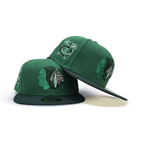 Kelly Green Chicago Blackhawks Dark Green Visor Gray Bottom Chicago Team Logo Side Patch New Era 59Fifty Fitted