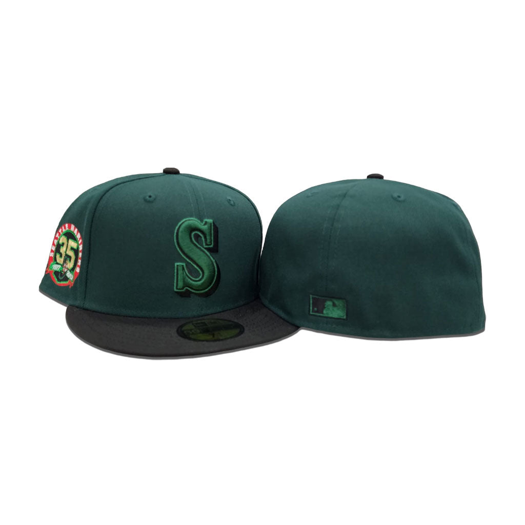Dark Green Seattle Mariners Black Visor Gray Bottom 35th Anniversary Side Patch New Era 59Fifty Fitted