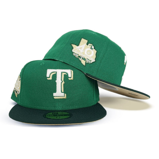 Kelly Green Texas Rangers Forest Green Visor Vegas Gold Bottom 40th Anniversary Side Patch New Era 59Fifty Fitted