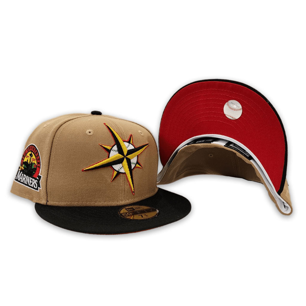 Khaki Seattle Mariners Black Visor Red Bottom 30th Anniversary Side Patch New Era 59Fifty Fitted
