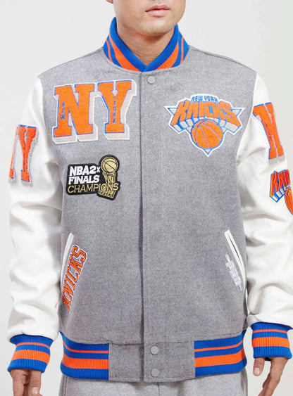 Gray New York Knicks Pro Standard Logo Mashup Wool Varsity Heavy Jacket