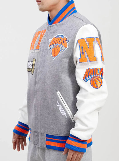Gray New York Knicks Pro Standard Logo Mashup Wool Varsity Heavy Jacket