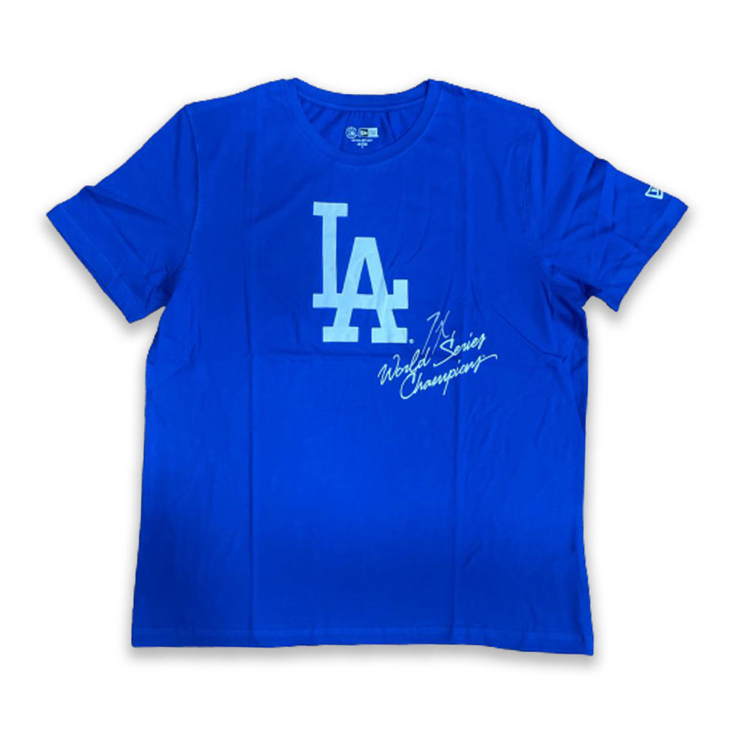 ROYAL BLUE LOS ANGELES DODGERS 7X WORLD SERIES CHAMPIONS NEW ERA SHORT SLEEVE T-SHIRT