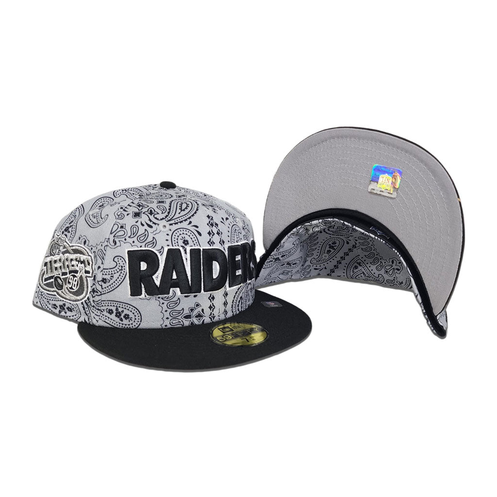 Gray Paisley Las Vegas Raiders Black Visor Gray Bottom NFL Draft 1998 Side Patch New Era 59Fifty Fitted