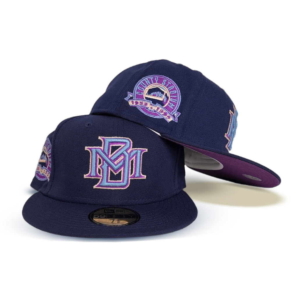 Light Navy Milwaukee Brewers Grape Purple Bottom 1953-1999 County Stadium Side Patch New Era 59Fifty Fitted