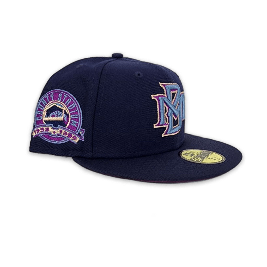 Light Navy Milwaukee Brewers Grape Purple Bottom 1953-1999 County Stadium Side Patch New Era 59Fifty Fitted