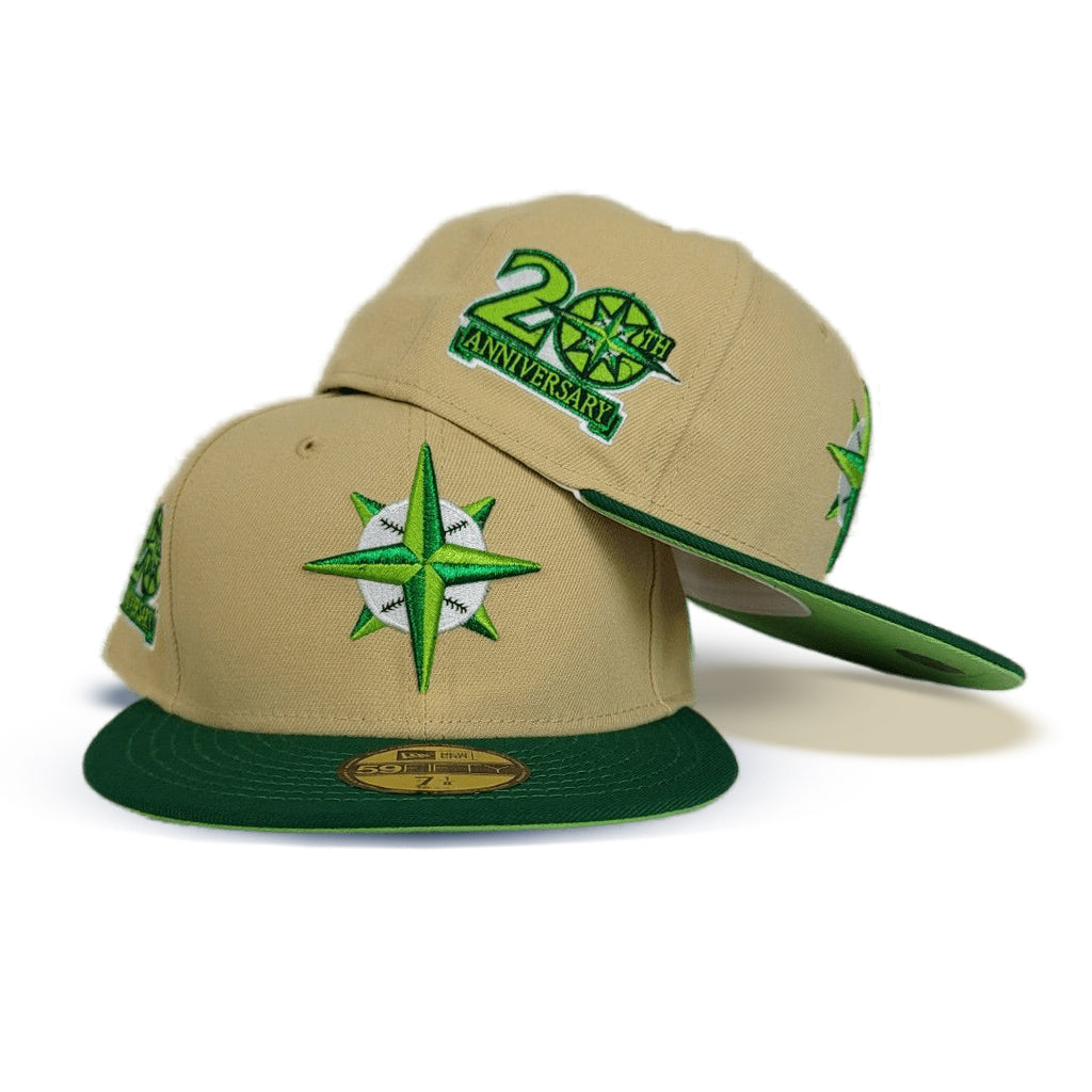 Light Tan Seattle Mariners Kelly Visor Lime Green Bottom 20th Anniversary Side Patch New Era 59Fifty Fitted