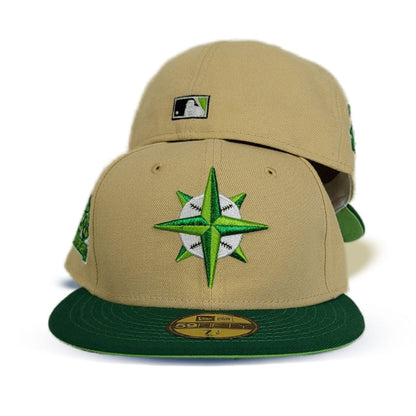 Light Tan Seattle Mariners Kelly Visor Lime Green Bottom 20th Anniversary Side Patch New Era 59Fifty Fitted