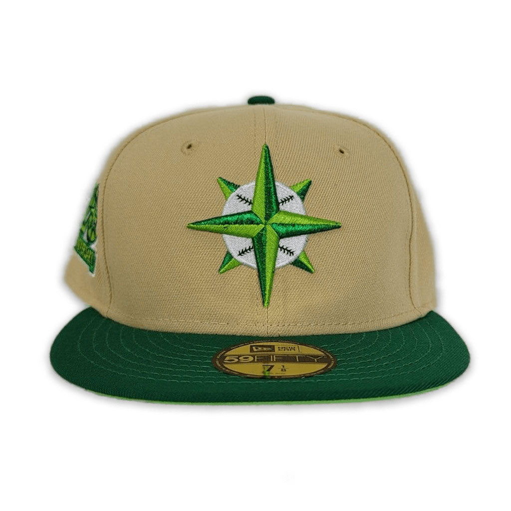 Light Tan Seattle Mariners Kelly Visor Lime Green Bottom 20th Anniversary Side Patch New Era 59Fifty Fitted