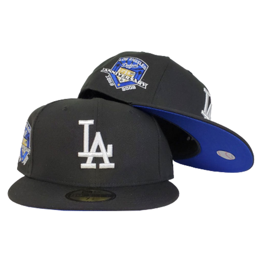 Los Angeles Dodgers Black Royal Blue Bottom 50th Anniversary New Era 59Fifty Fitted