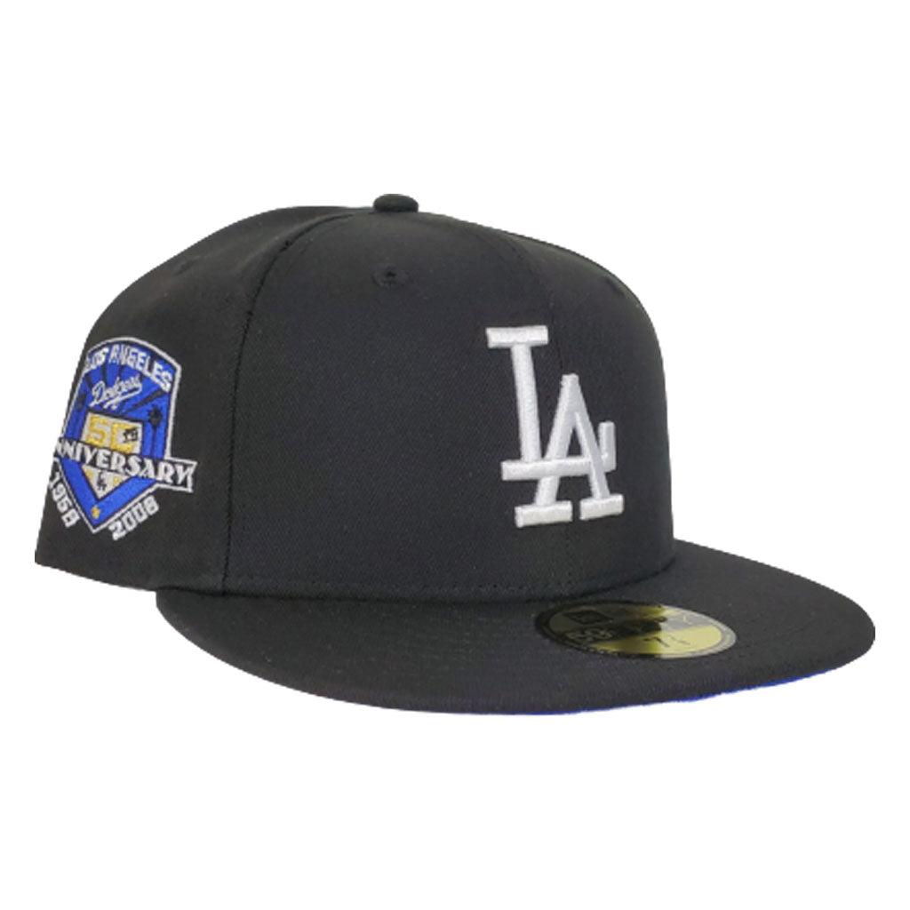 Los Angeles Dodgers Black Royal Blue Bottom 50th Anniversary New Era 59Fifty Fitted