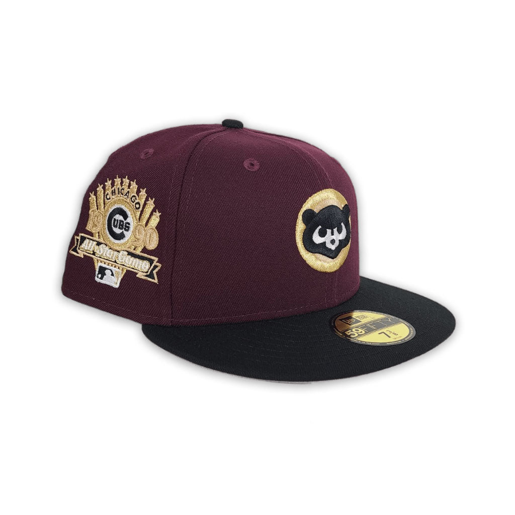 Maroon Chicago Cubs Black Visor Gray Bottom 1990 All Star Game Side Patch New Era 59Fifty Fitted