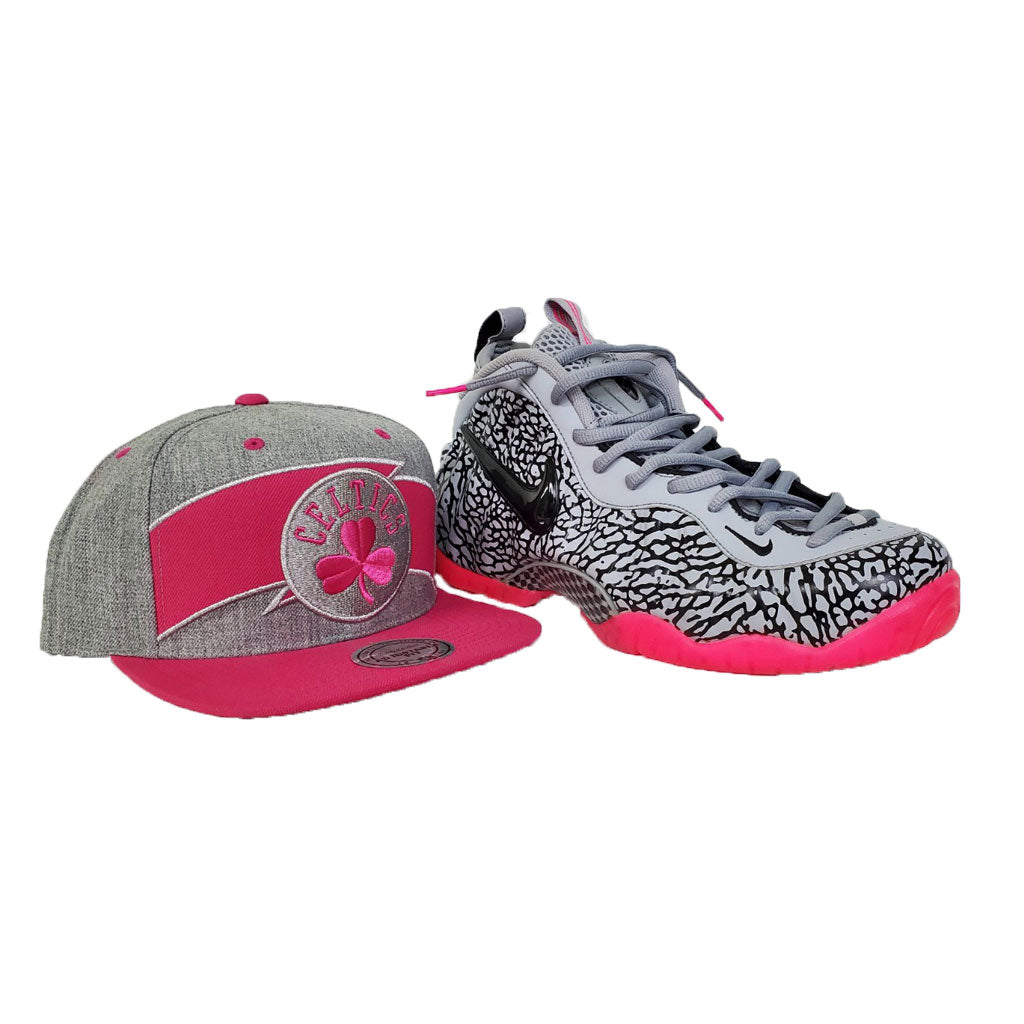 Matching Mitchell & Ness Boston Celtics Snapback For Nike Foamposite Pink Elephant Print