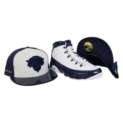 Matching New Era New York Knicks Fitted Hat for Jordan 9 Retro White / Navy