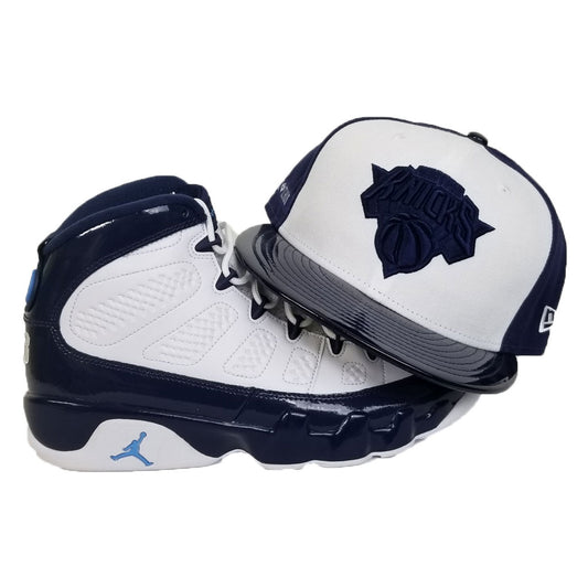 Matching New Era New York Knicks Fitted Hat for Jordan 9 Retro White / Navy