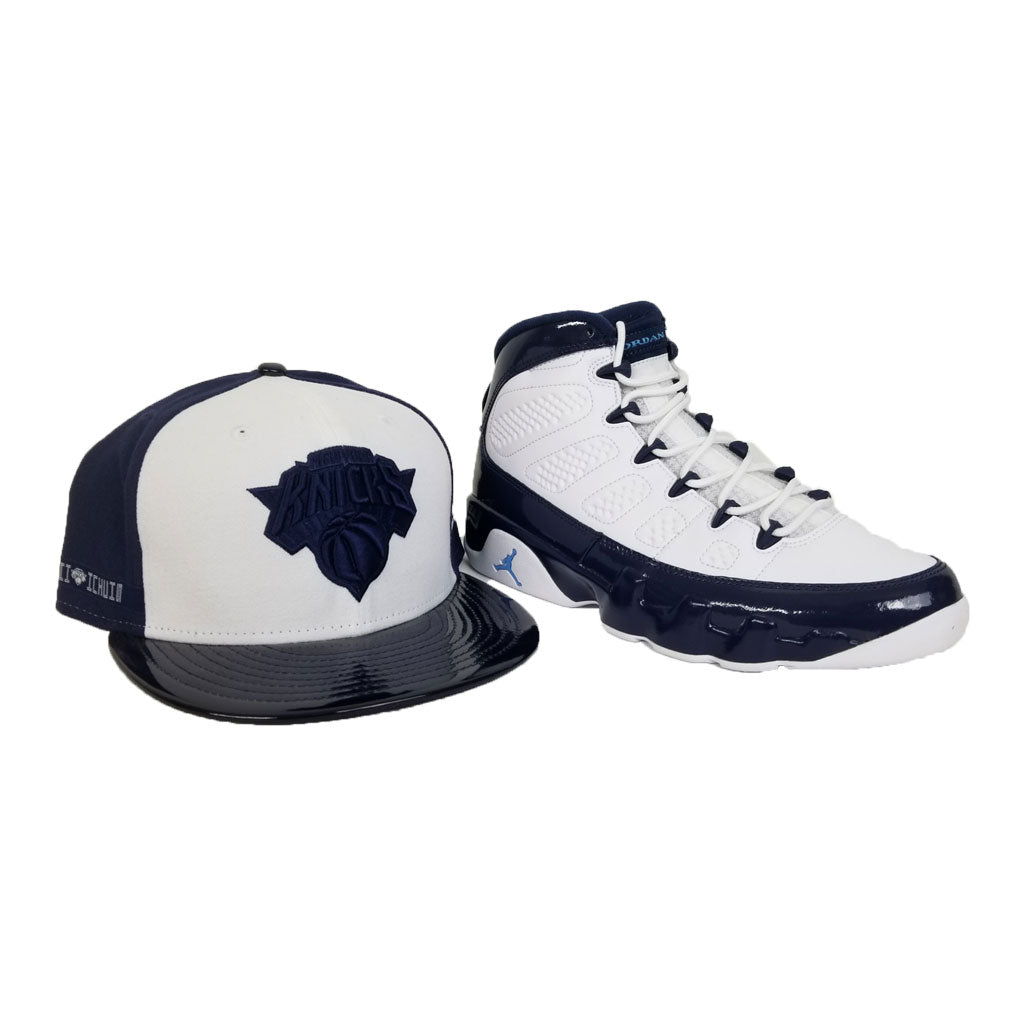 Matching New Era New York Knicks Fitted Hat for Jordan 9 Retro White / Navy