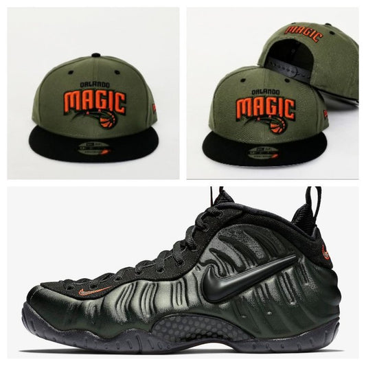 Matching New Era Orlando Magic Snapback Hat Nike Foamposite SEQUOIA Foams