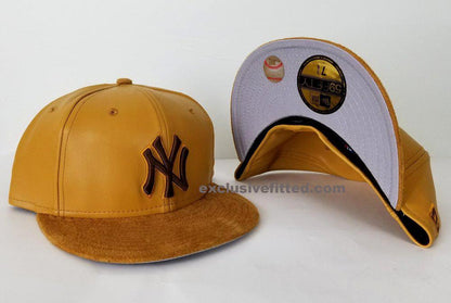 Matching New Era Yankee Wheat Faux Leather Fitted Hat for Wheat 1 Golden Harvest