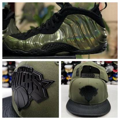 Matching New york Knicks Black Metal Badge New Era Snapback hat For Nike Air Foamposite Legion Green / Black