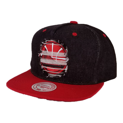 Mitchell & Ness Black Denim / Red Destructed Golden State Warriors snapback