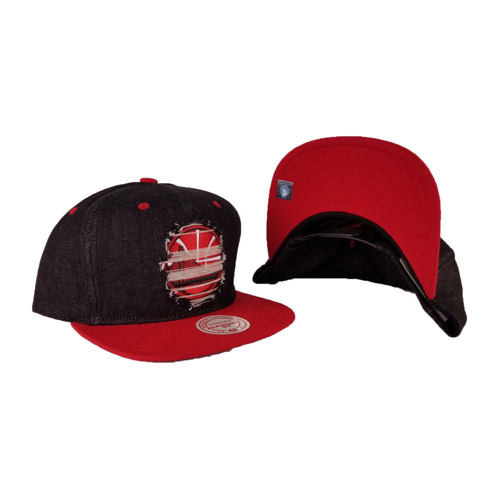 Mitchell & Ness Black Denim / Red Destructed Golden State Warriors snapback