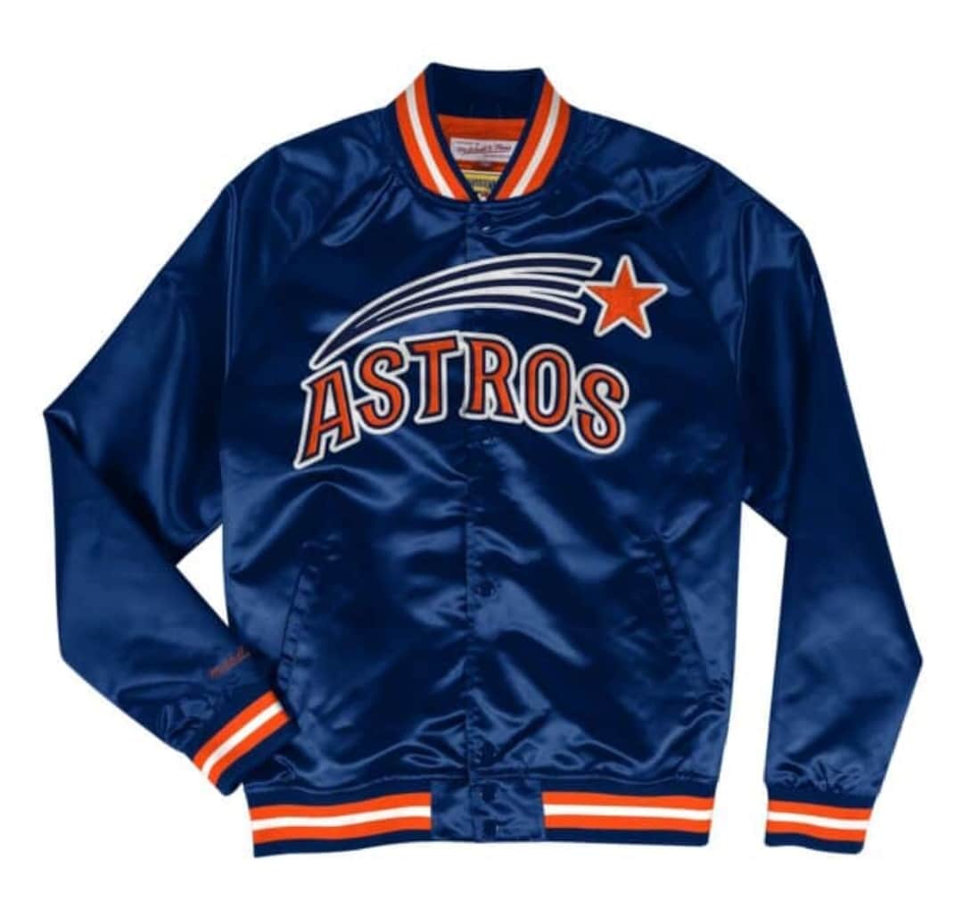 Mitchell & Ness Houston Astros Navy Blue Satin Varsity Light Jacket