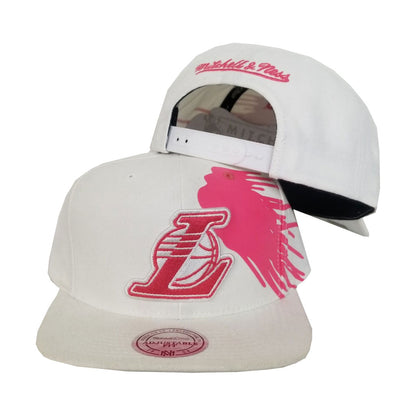Mitchell & Ness Los Angeles Lakers White - Pink Paint Splash Snapback
