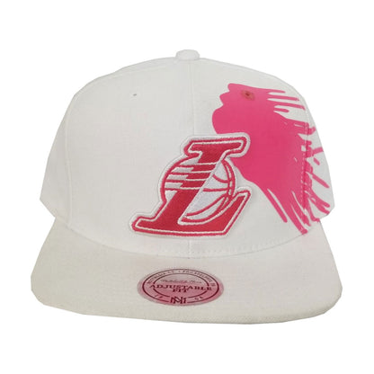 Mitchell & Ness Los Angeles Lakers White - Pink Paint Splash Snapback