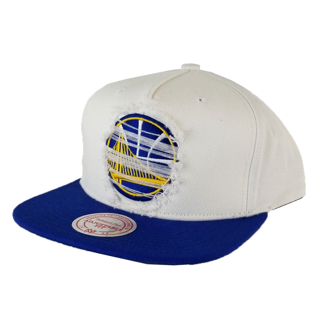 Mitchell & Ness White / Royal Blue Destructed Golden State Warriors snapback