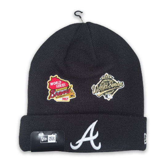 NEW ERA BLACK ATLANTA BRAVES WORLD SERIES 3X CHAMPIONS SPORTS KNIT