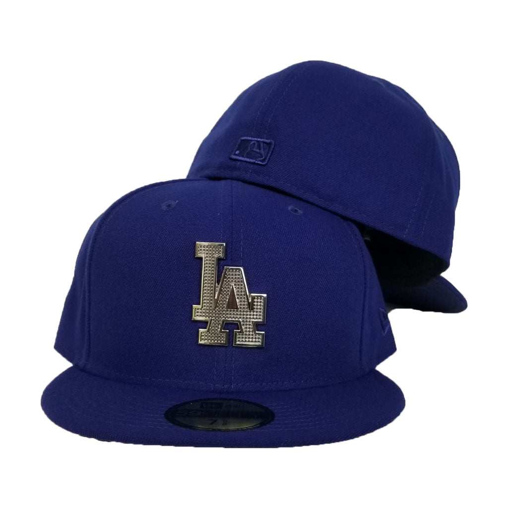 NEW ERA LOS ANGELES DODGERS SILVER METAL BADGE RHINESTONE 59FIFTY FITTED