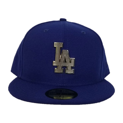 NEW ERA LOS ANGELES DODGERS SILVER METAL BADGE RHINESTONE 59FIFTY FITTED